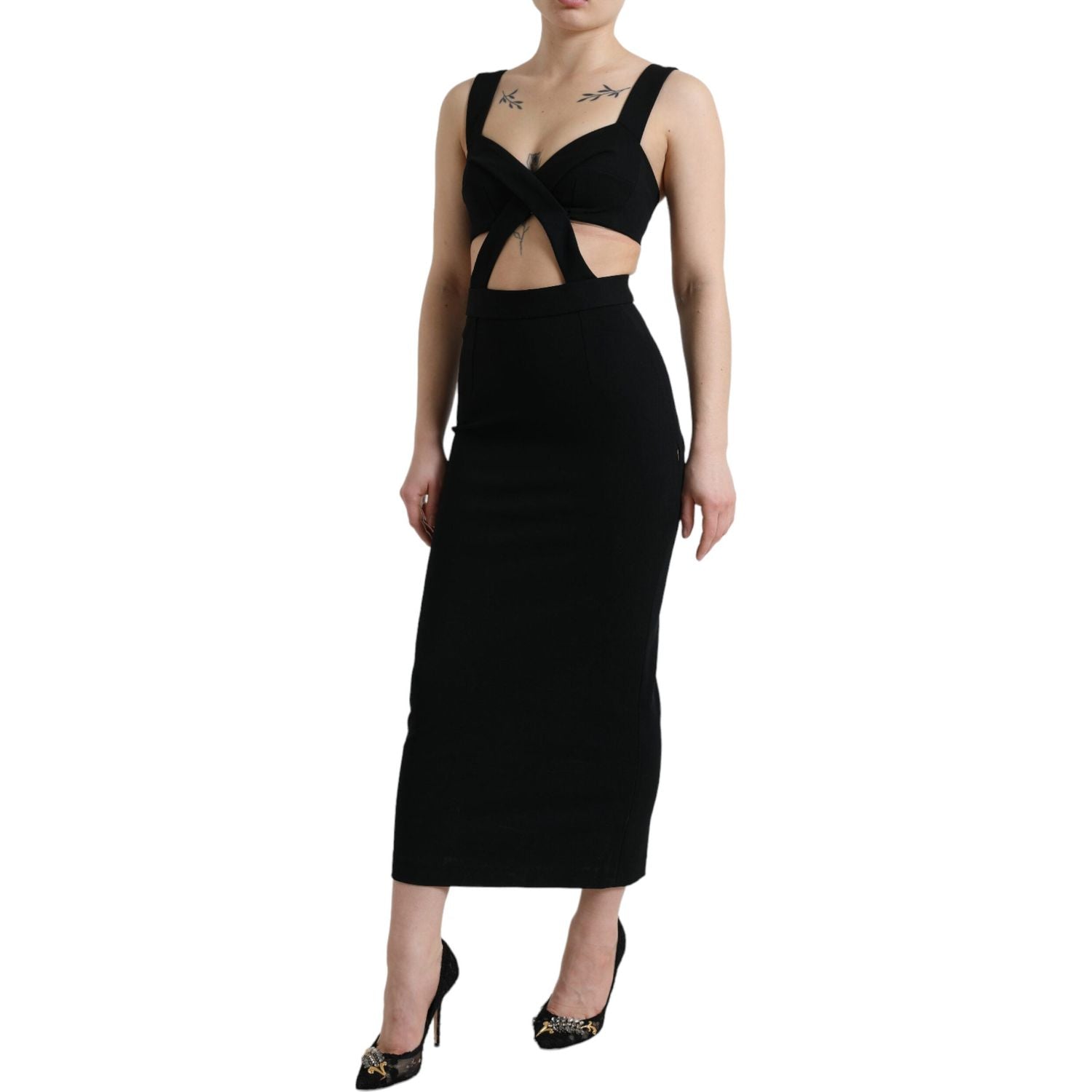 Dolce & Gabbana Black Cut Out Sleeveless Bodycon Midi Dress