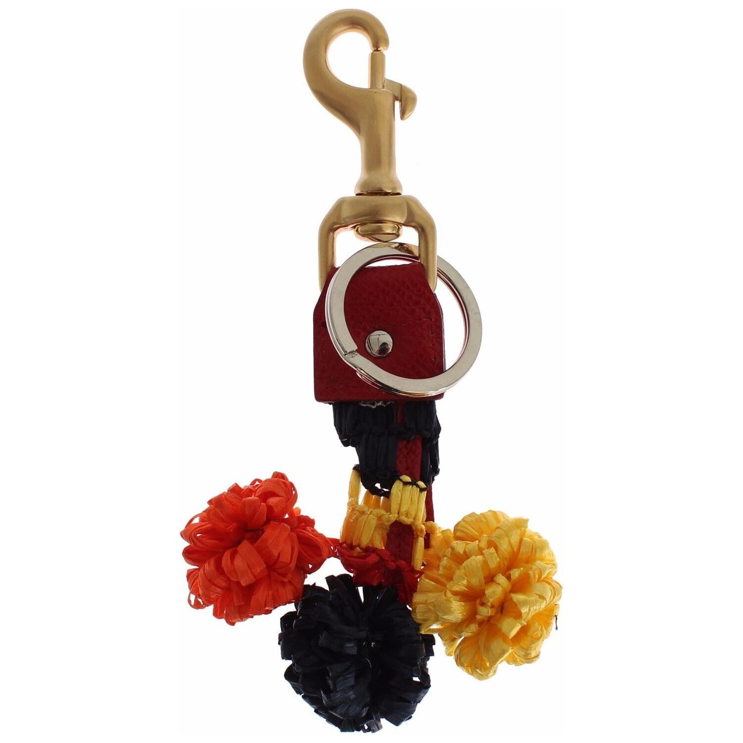 Dolce & Gabbana Gold Yellow Raffia Leather Clasp Finder Chain Keyring
