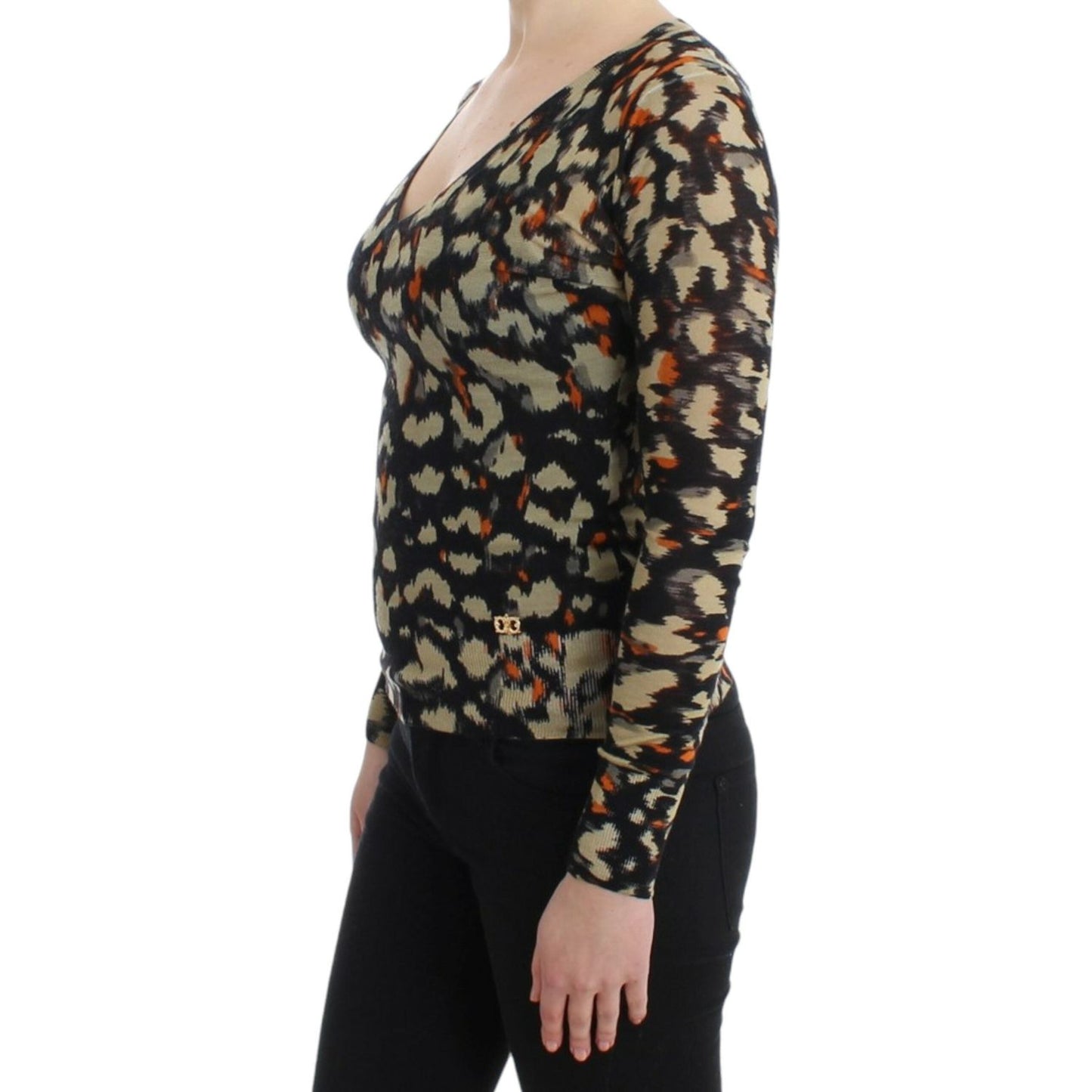 Cavalli Multicolor v-neck wool jumper