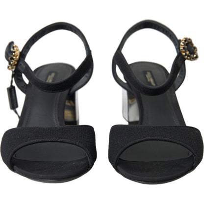 Dolce & Gabbana Black Crystals Ankle Strap Sandals Shoes