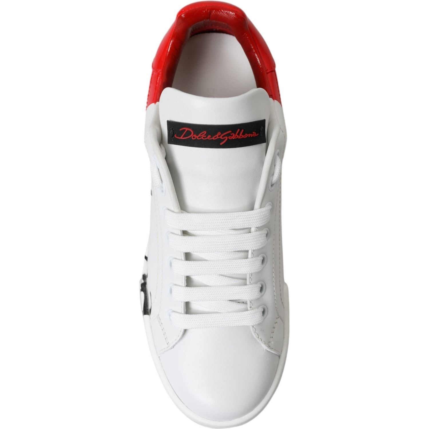 Dolce & Gabbana White Red Lace Up Womens Low Top Sneakers Shoes