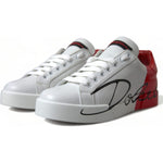 Dolce & Gabbana White Red Lace Up Womens Low Top Sneakers Shoes LA10440-36