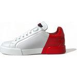 Dolce & Gabbana White Red Lace Up Womens Low Top Sneakers Shoes LA10440-36