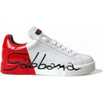 Dolce & Gabbana White Red Lace Up Womens Low Top Sneakers Shoes LA10440-36