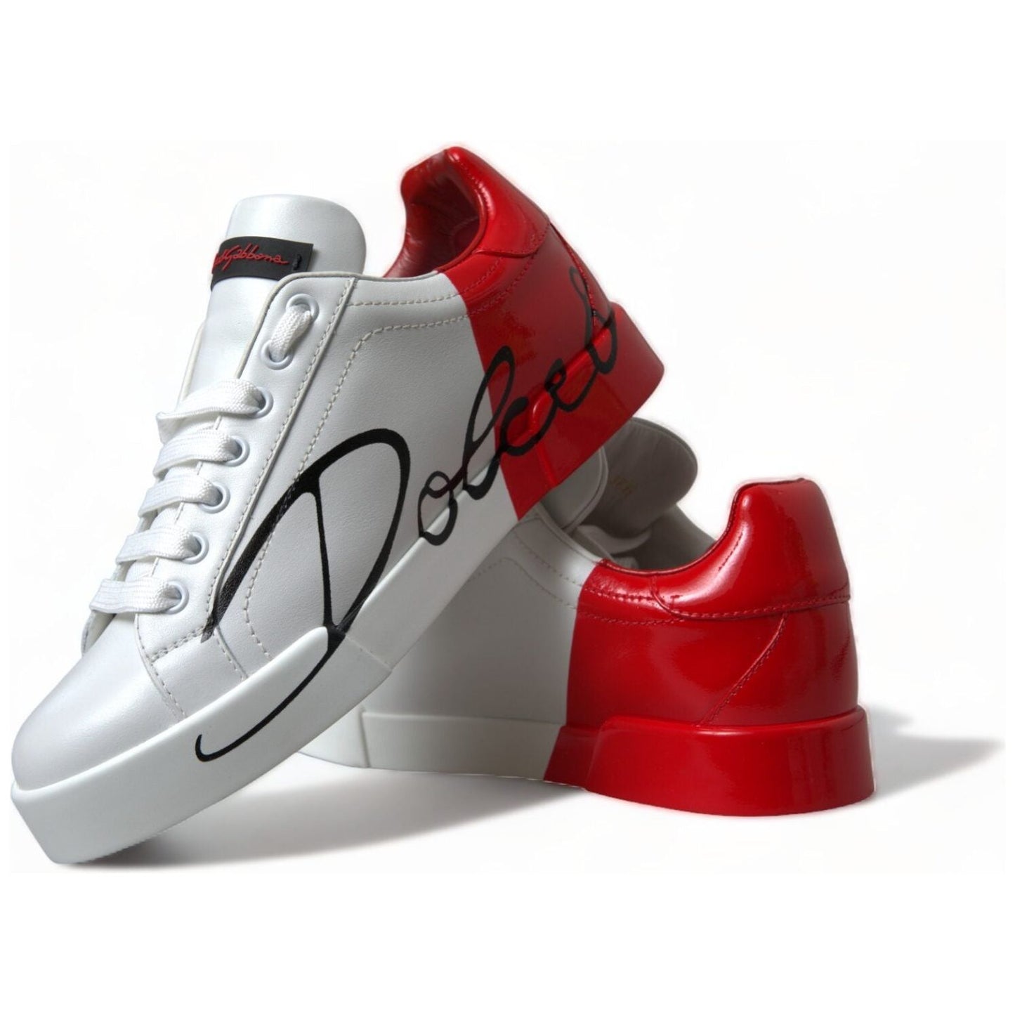 Dolce & Gabbana White Red Lace Up Womens Low Top Sneakers Shoes LA10440-36