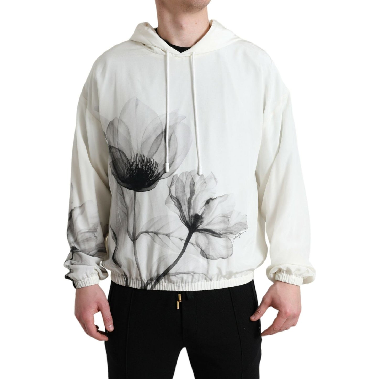 Dolce & Gabbana White Floral Print Hooded Pullover Sweater Dolce & Gabbana
