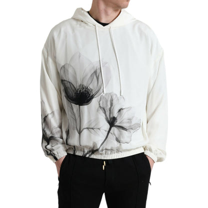Dolce & Gabbana White Floral Print Hooded Pullover Sweater Dolce & Gabbana