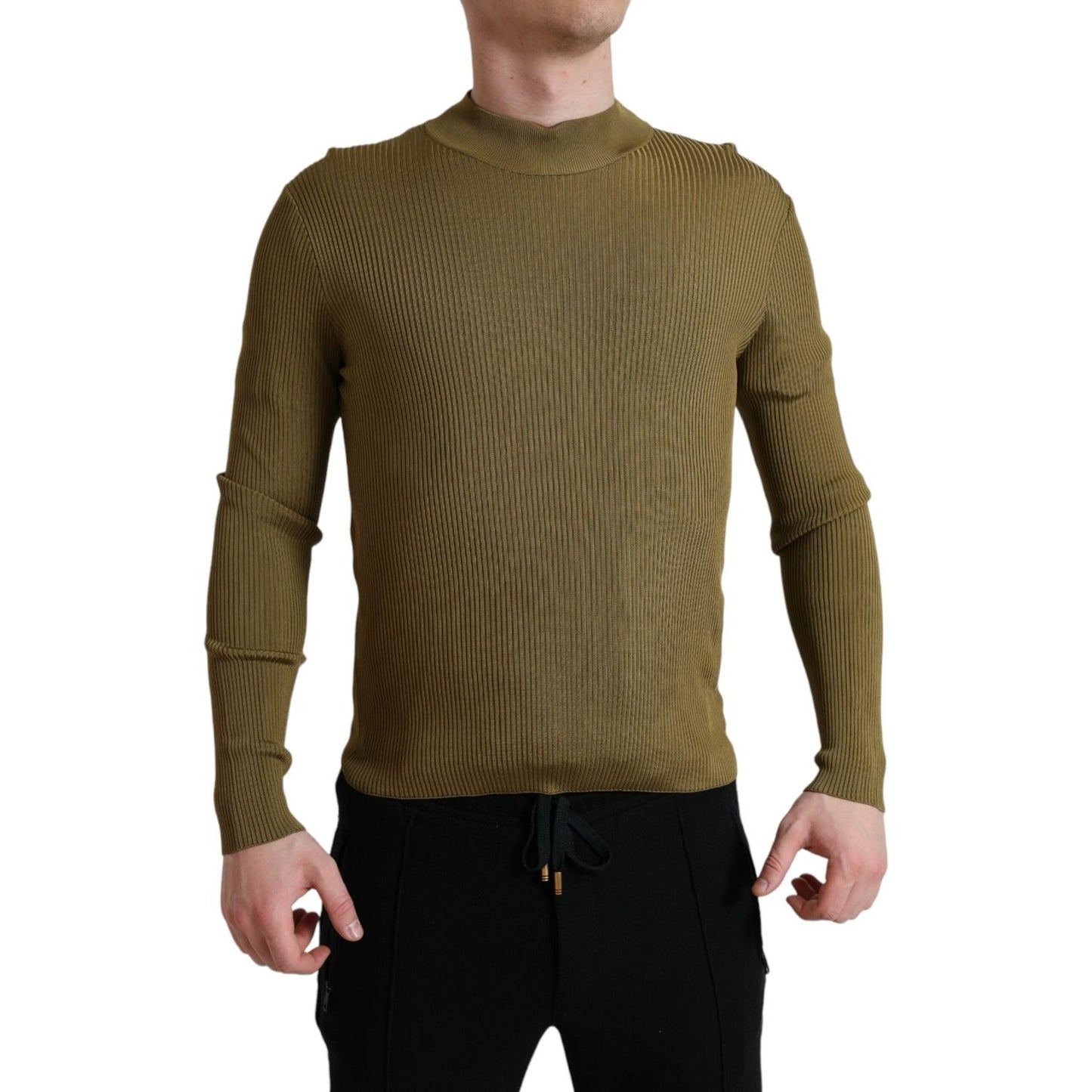 Dolce & Gabbana Army Green Viscose Crewneck Pullover Sweater Dolce & Gabbana