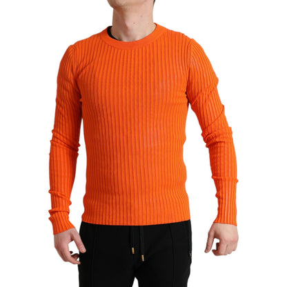 Dolce & Gabbana Orange Knitted Crewneck Men Pullover Sweater Dolce & Gabbana