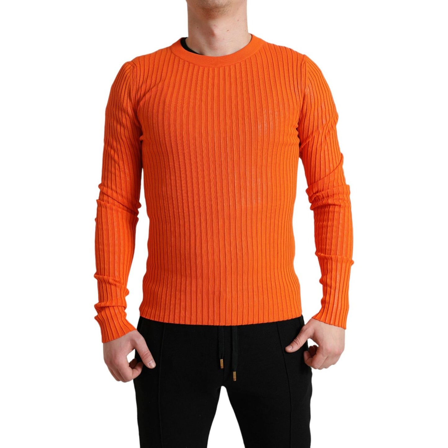 Dolce & Gabbana Orange Knitted Crewneck Men Pullover Sweater Dolce & Gabbana
