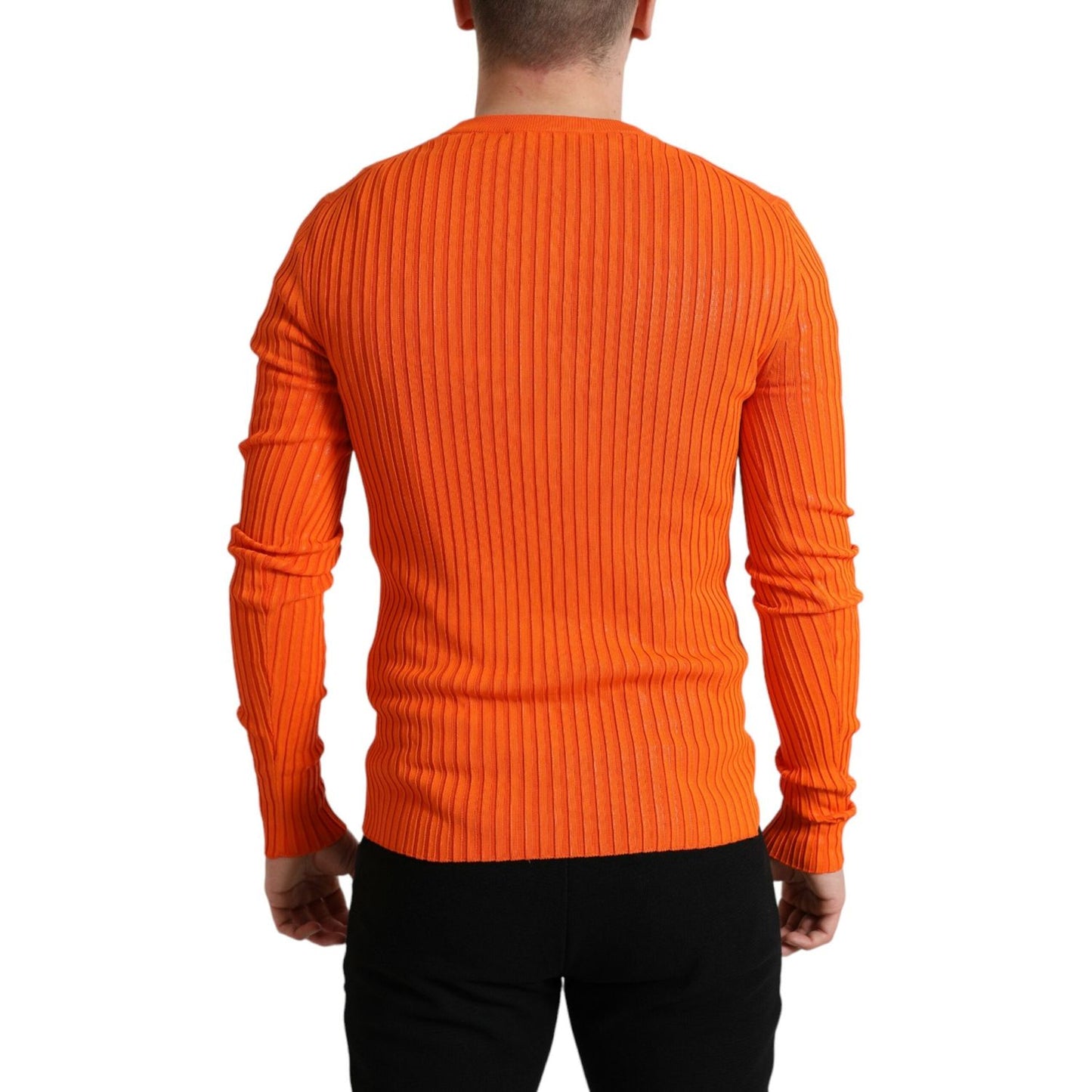Dolce & Gabbana Orange Knitted Crewneck Men Pullover Sweater Dolce & Gabbana