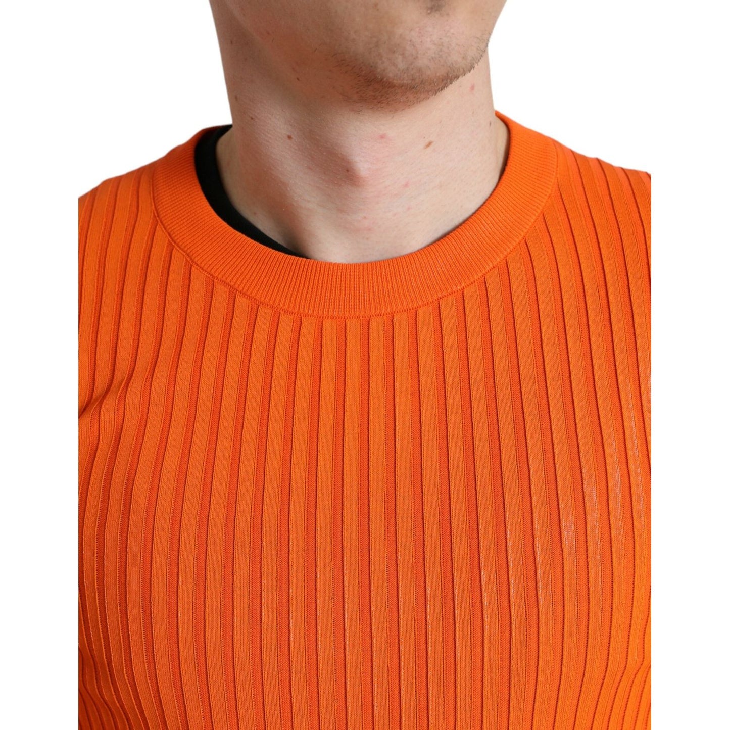 Dolce & Gabbana Orange Knitted Crewneck Men Pullover Sweater Dolce & Gabbana