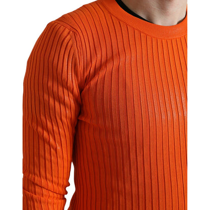 Dolce & Gabbana Orange Knitted Crewneck Men Pullover Sweater Dolce & Gabbana
