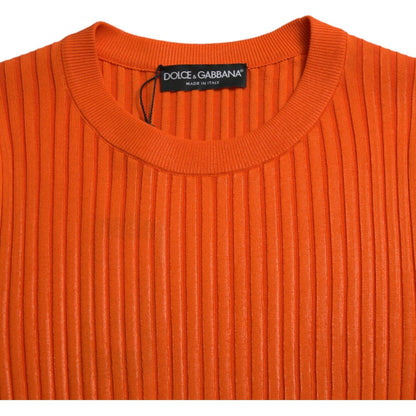Dolce & Gabbana Orange Knitted Crewneck Men Pullover Sweater Dolce & Gabbana