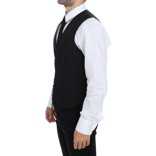Dolce & Gabbana Black Striped Stretch Dress Vest Gilet