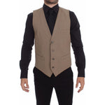Dolce & Gabbana Beige Cotton Slim Fit Button Front Dress Vest