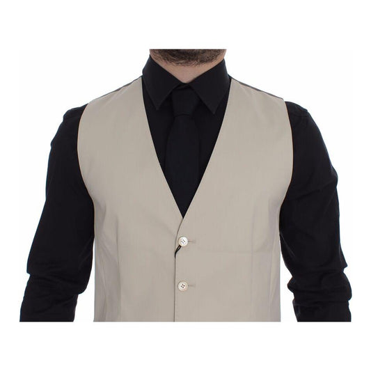 Dolce & Gabbana Beige Cotton Stretch Dress Vest Blazer