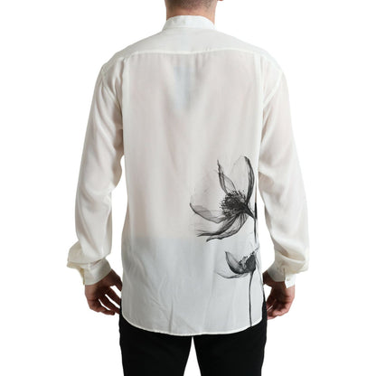 Dolce & Gabbana White Floral Collared Dress Silk Shirt Dolce & Gabbana