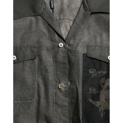 Dolce & Gabbana Dark Gray Cotton Collared Long Sleeves Shirt Dolce & Gabbana