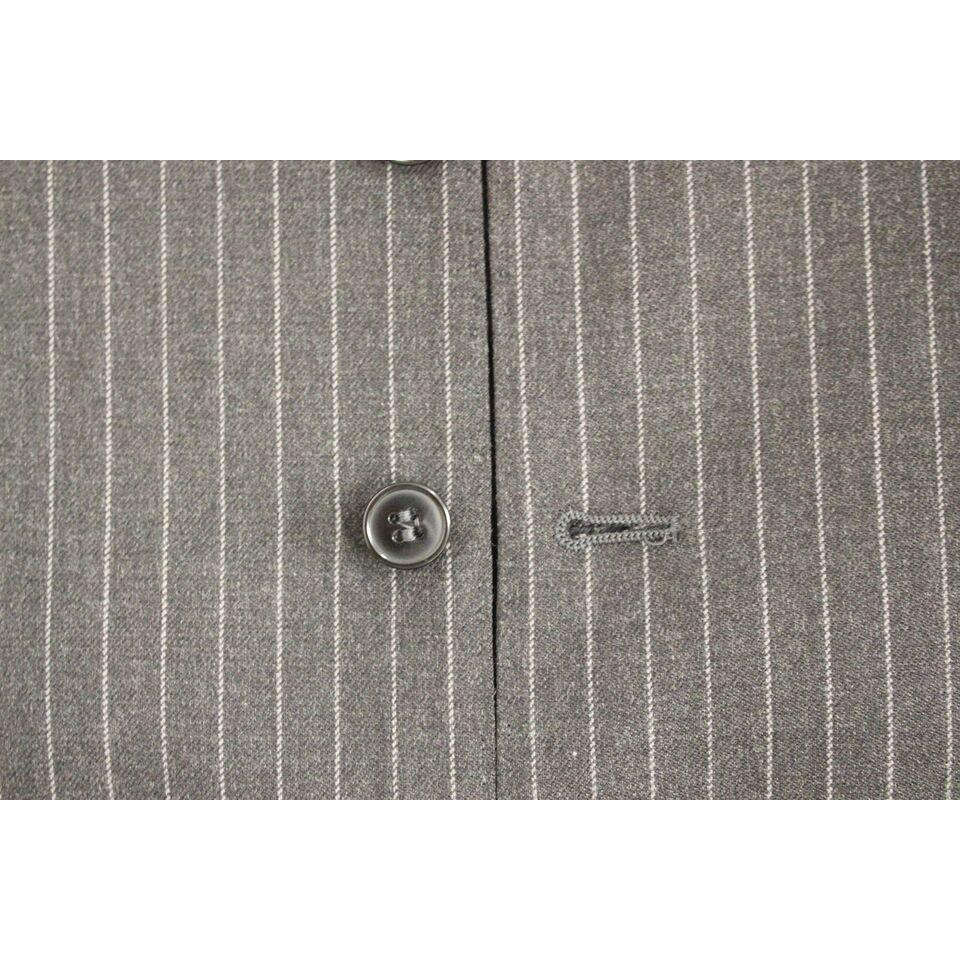 Dolce & Gabbana Gray Striped Wool Single Breasted Vest