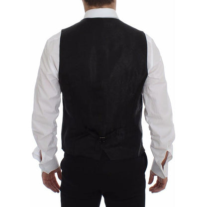 Dolce & Gabbana Black Striped Wool Logo Vest Gilet Weste