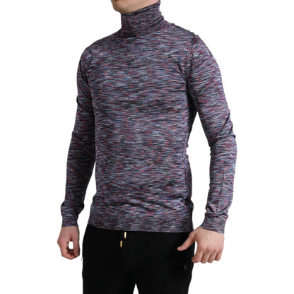 Dolce & Gabbana Blue Purple Turtleneck Pullover Sweater