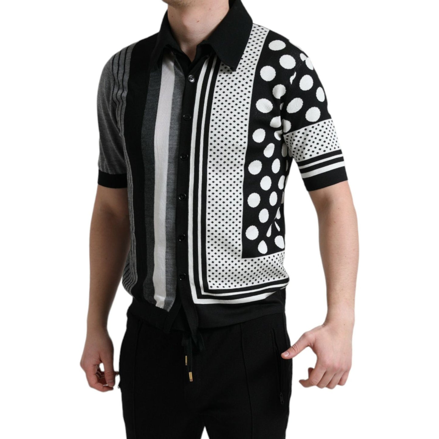 Dolce & Gabbana Black White Jumper Cardigan Polo Sweater Dolce & Gabbana