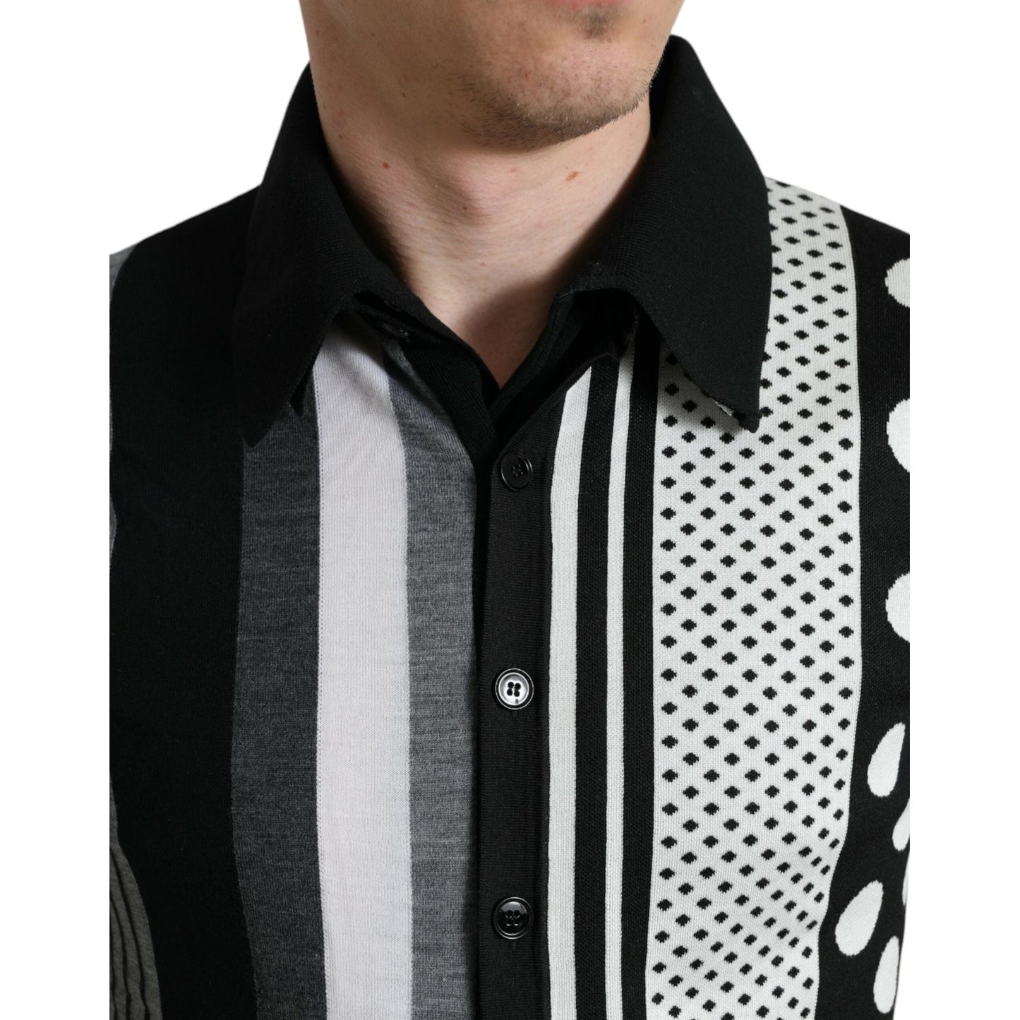 Dolce & Gabbana Black White Jumper Cardigan Polo Sweater Dolce & Gabbana