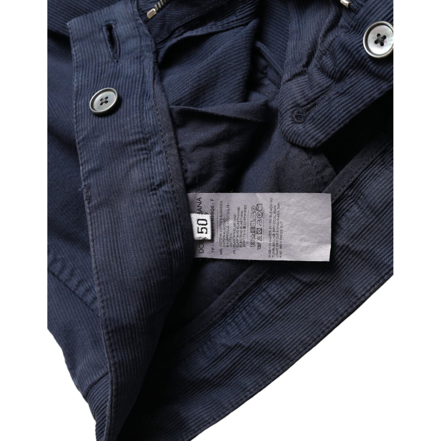 Dolce & Gabbana Dark Blue Cotton Stretch Slim Fit Dress Pants