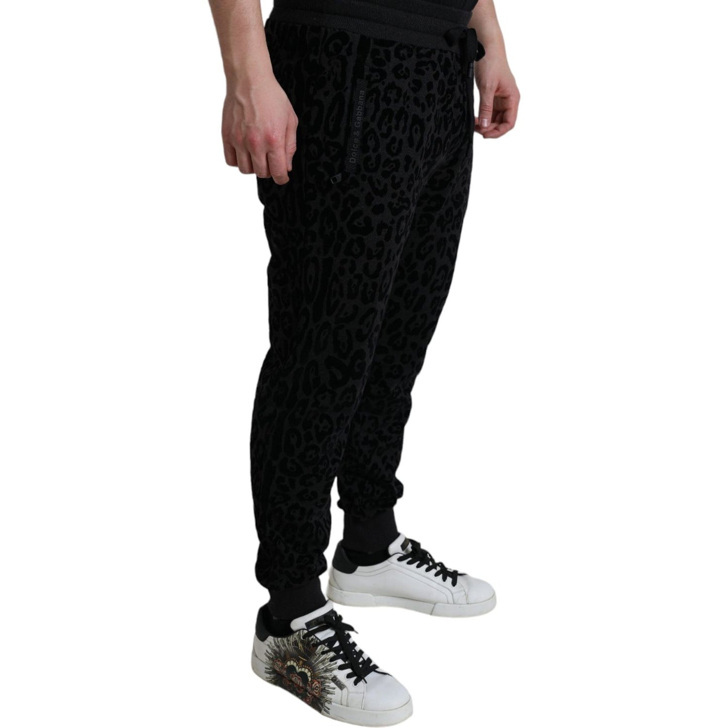 Dolce & Gabbana Black Leopard Cotton Slim Fit Jogger Pants Dolce & Gabbana