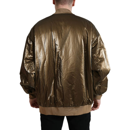 Dolce & Gabbana Bronze Nylon Full Zip Men Bomber Jacket Dolce & Gabbana
