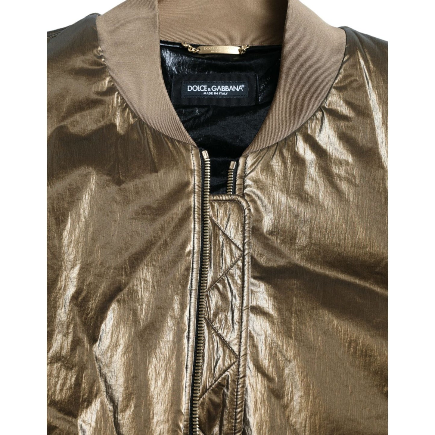 Dolce & Gabbana Bronze Nylon Full Zip Men Bomber Jacket Dolce & Gabbana