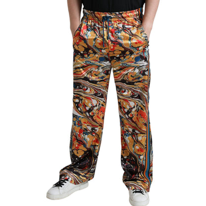 Dolce & Gabbana Multicolor Marble Print Satin Pants Dolce & Gabbana