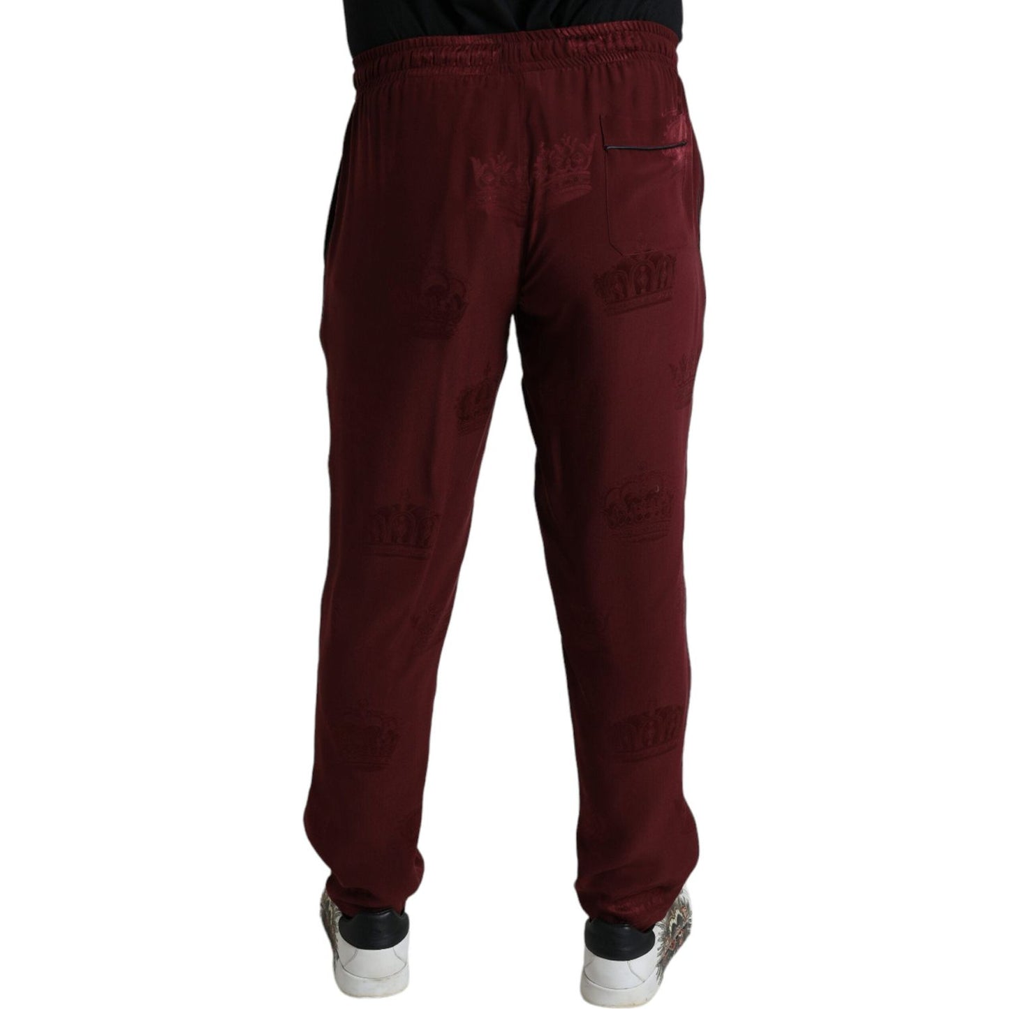 Dolce & Gabbana Maroon Crown Pattern Silk Pajama Pants Dolce & Gabbana