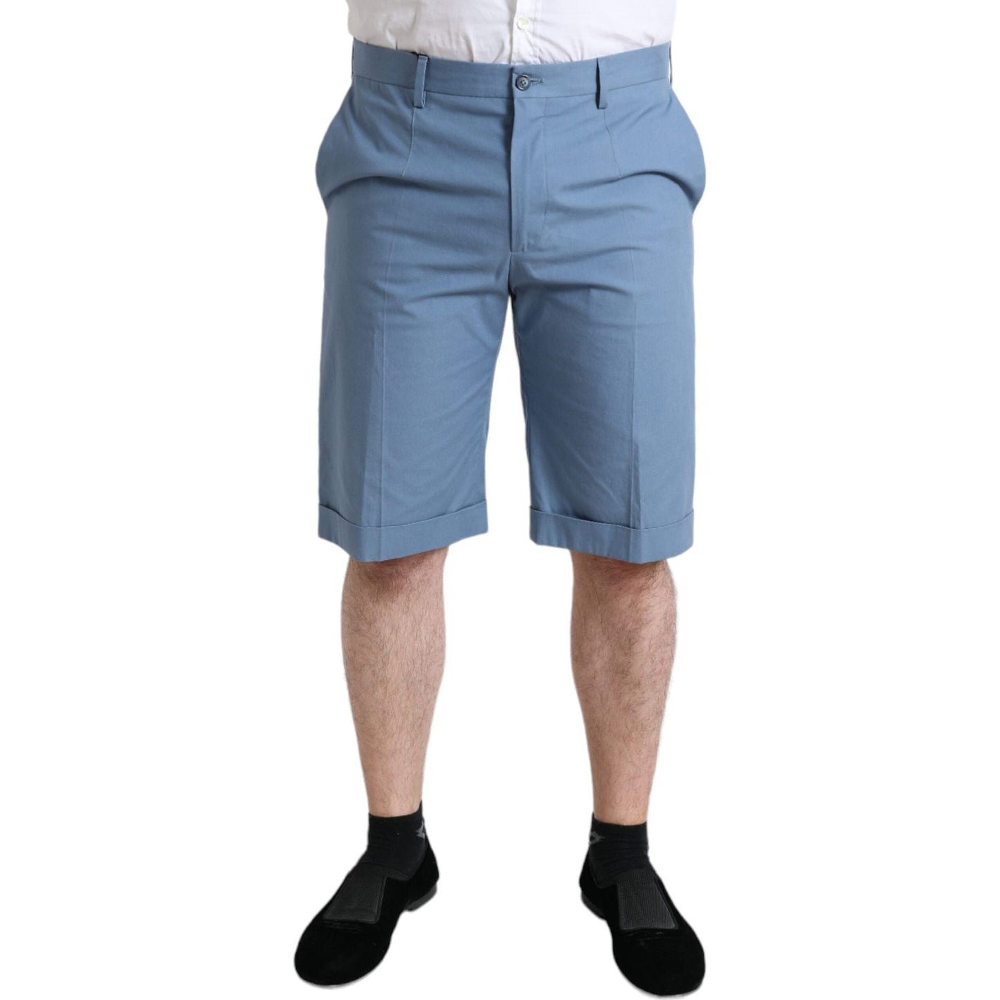 Dolce & Gabbana Sky Blue Cotton Folded Hem Men Bermuda Shorts Dolce & Gabbana