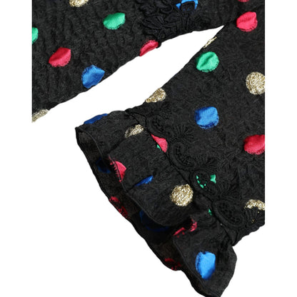 Dolce & Gabbana Black Polka Dot Ruffle Cotton Midi Dress