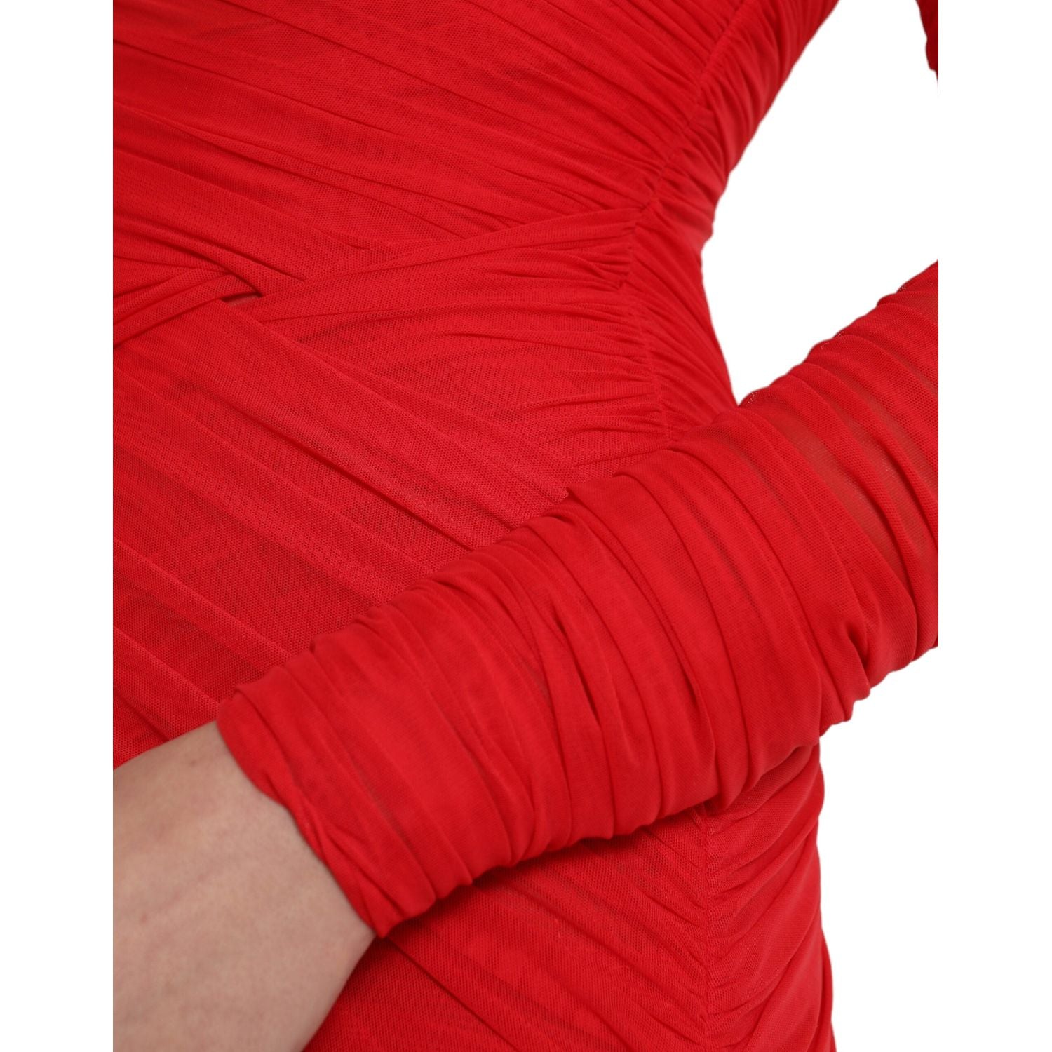 Dolce & Gabbana Red Nylon Stretch Cut Out Midi Dress