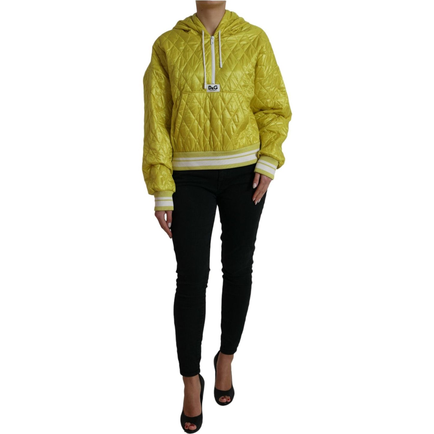 Dolce & Gabbana Yellow Nylon Quilted Hooded Pullover Jacket