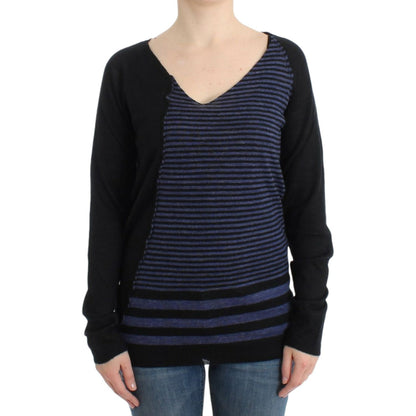 Costume National Black striped V-neck sweater