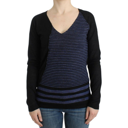Costume National Black striped V-neck sweater