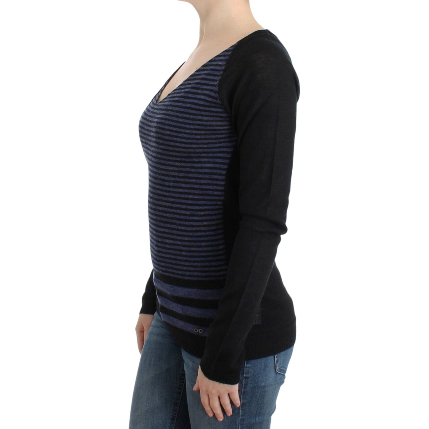 Costume National Black striped V-neck sweater