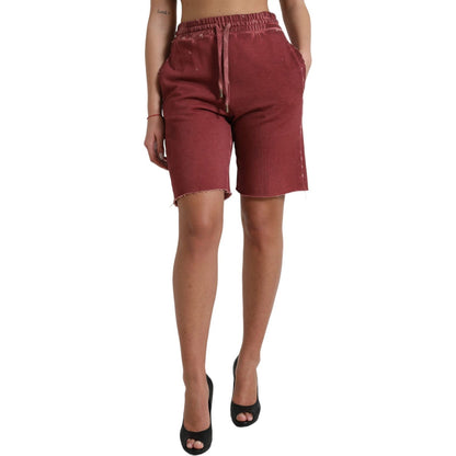 Dolce & Gabbana Maroon Cotton High Waist Sweatshorts Shorts