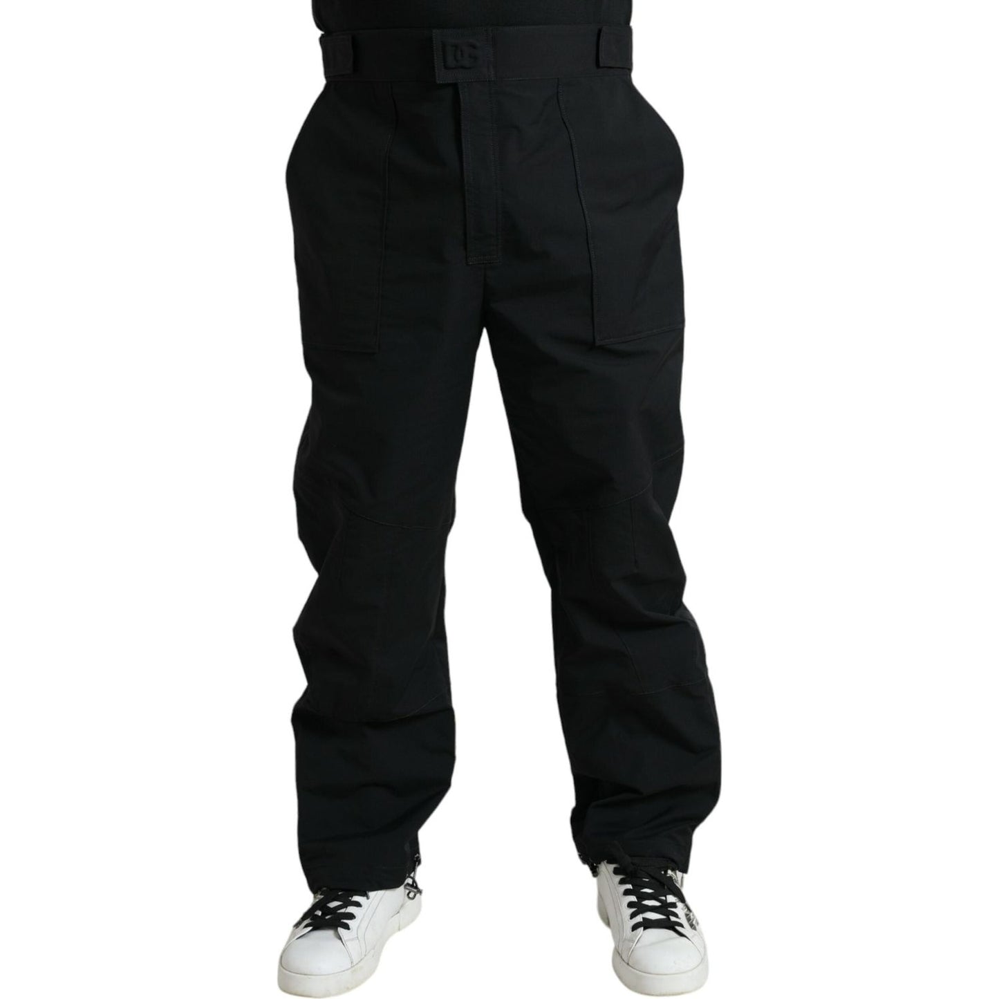 Dolce & Gabbana Black Polyester Logo Straight Pants Dolce & Gabbana