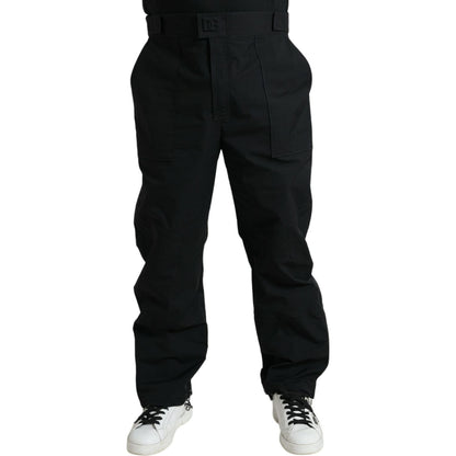 Dolce & Gabbana Black Polyester Logo Straight Pants Dolce & Gabbana