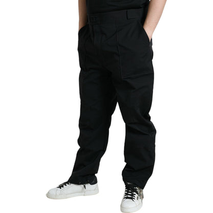 Dolce & Gabbana Black Polyester Logo Straight Pants Dolce & Gabbana