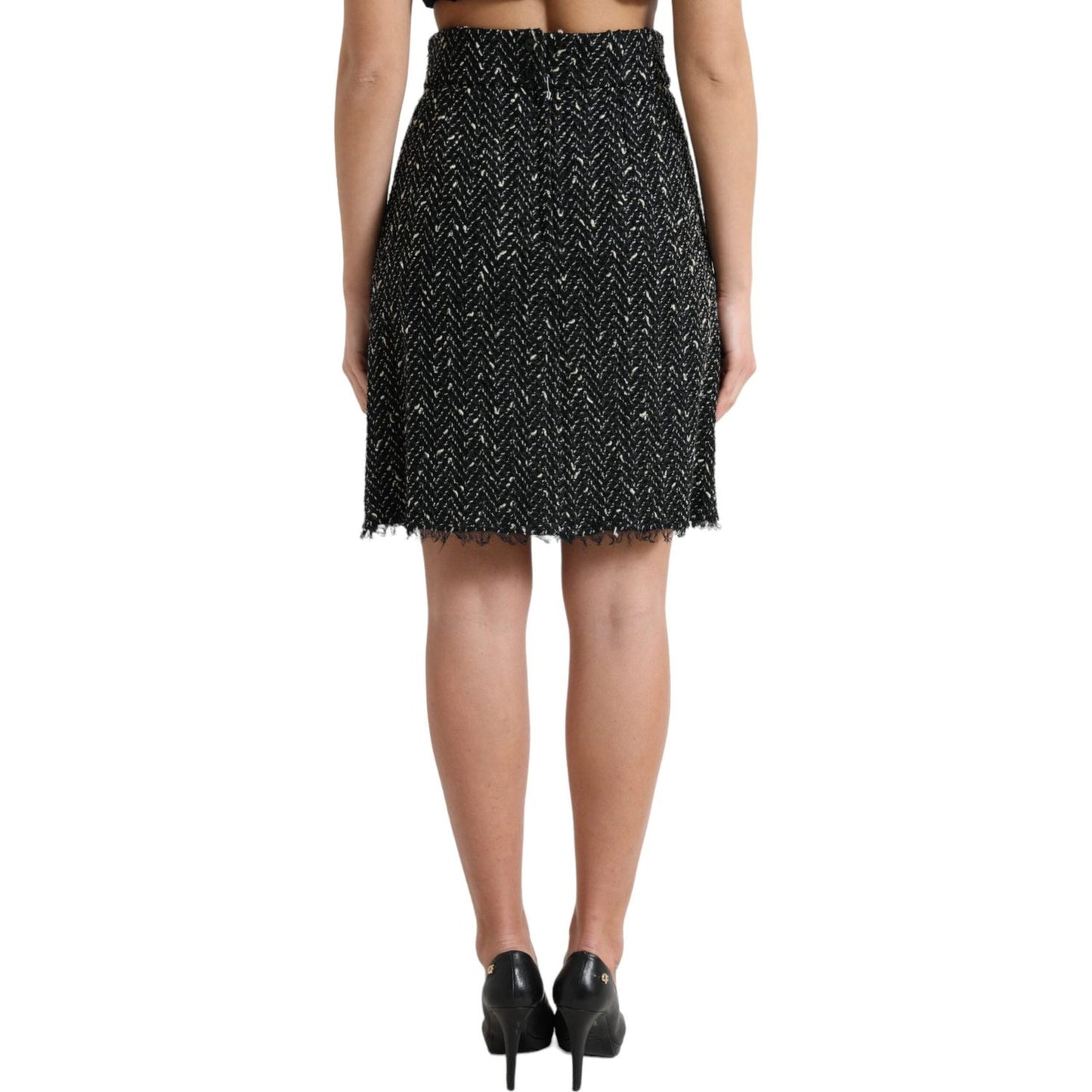 Dolce & Gabbana Black Wool Knit Tweed High Waist Mini Skirt