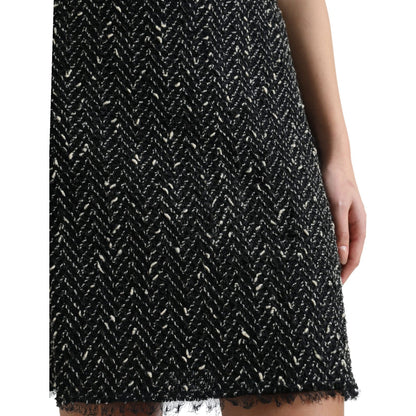 Dolce & Gabbana Black Wool Knit Tweed High Waist Mini Skirt