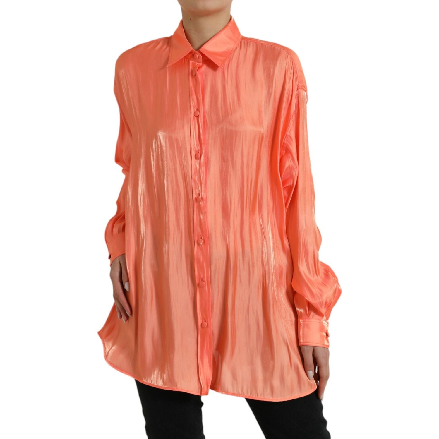 Dolce & Gabbana Peach Long Sleeve Button Down Blouse Top