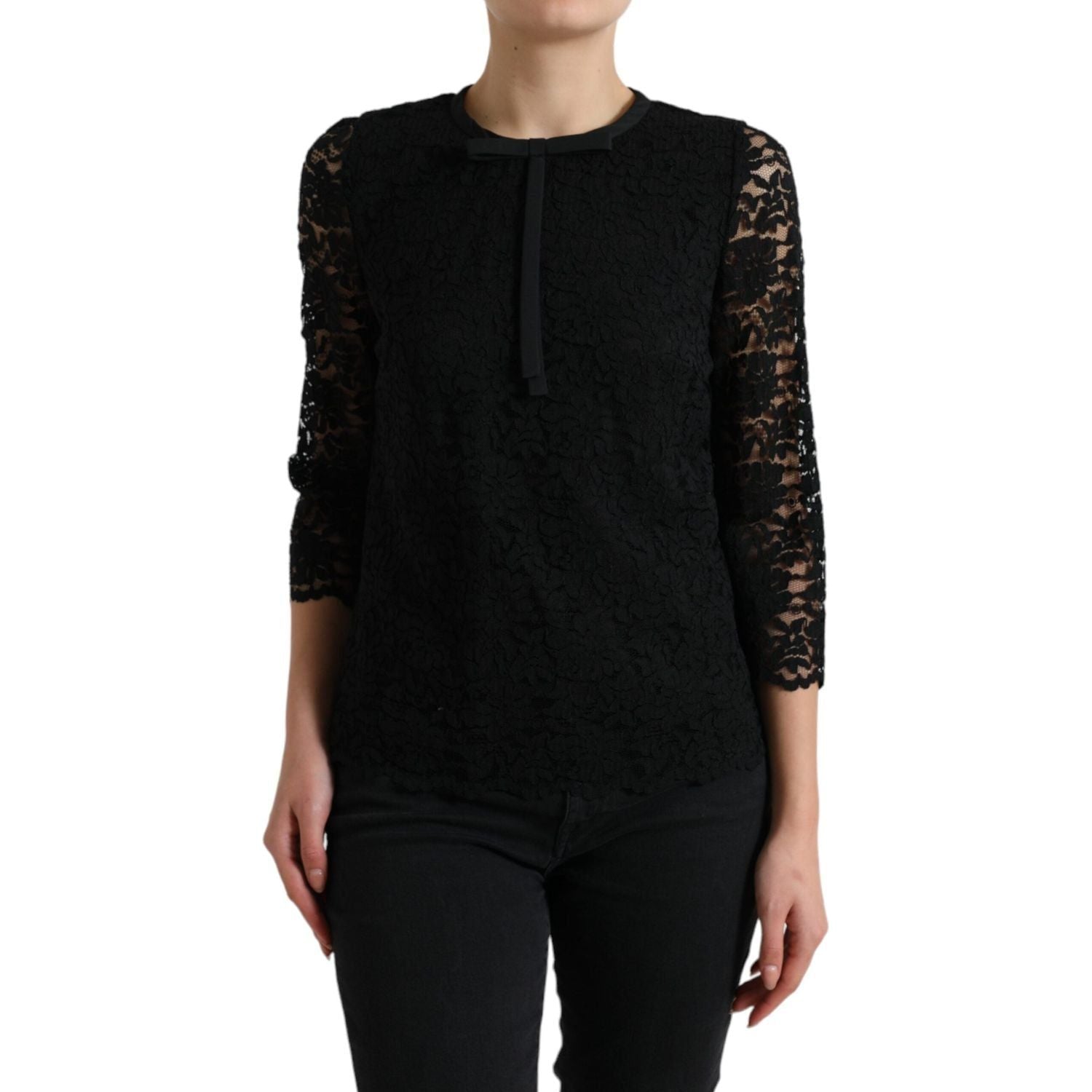 Dolce & Gabbana Black STAFF Blouse Floral Lace Nylon Top