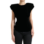 Dolce & Gabbana Black Velvet Fitted Padded Shoulder Blouse Top TSH84239-40